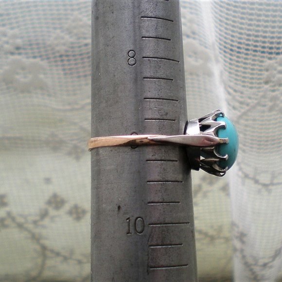 Vintage Russian Russia 14K 583 Rose Pink White Gold Turquoise Solitaire Ring - Picture 8 of 8